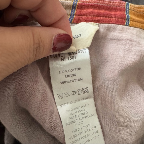 Étoile Isabel Marant Pink Red Orange Plaid Print Crew Neck Blouse - Picture 5 of 7